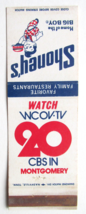 WCOV-TV 20 CBS - Montgomery, Alabama Television Station Matchbook Cover Shoney&#39;s - £1.40 GBP
