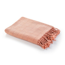 Pink Woven Cotton Solid Color Throw Blanket - £33.38 GBP