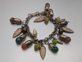 Vintage Costume Jewelry 1960s Fall Tones Beaded Leaf Bracelet Gold Tone ... - $19.79