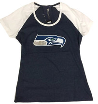 NFL Seattle Seahawks Donna Medium M Raglan Tee T-Shirt Argento Metallizzato Logo - £11.76 GBP