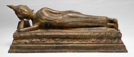 Antigüedad Thai Estilo Bronce Sukhothai Reclinable De Nirvana Estatua de Buda - - £818.03 GBP