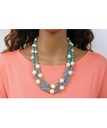 Turquoise Double Strand Wrap Around Signed Mid-Century Necklace - $28.99