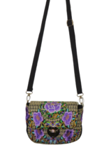 Black Purple Gold Floral Embroidered Small Crossbody Purse - $9.99
