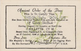 1946 Ancient Order of the Deep Trusty Shellback Card USS Leyte CV32 Nept... - $34.95