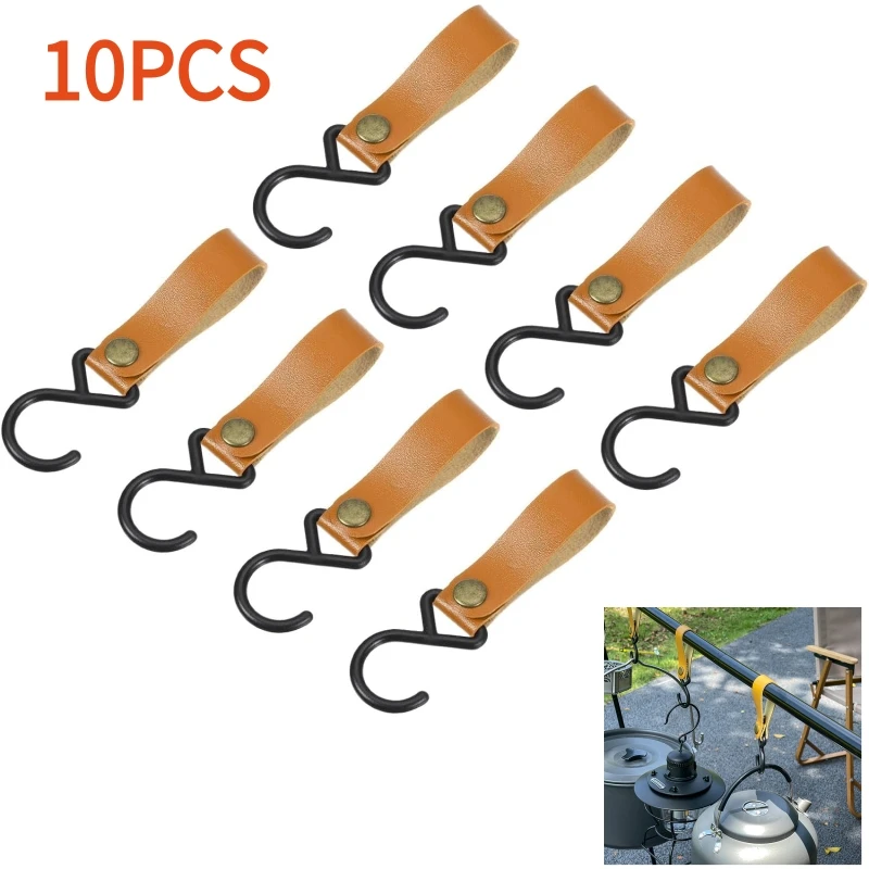 10 Pcs S Shelf Hooks, Leather Camping Hook Hanger for Hanging Pots Pans Coffee - £12.21 GBP