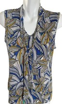 By Design Career Blouse Women&#39;s Size Large Blue White Yellow Floral Stripes NWT - £13.52 GBP