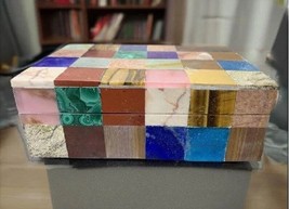 6&quot;x4&quot;x2&quot; Marble Multi Stone Jewelry Trinket Box Unique Design Inlay Work Gifts - £365.11 GBP