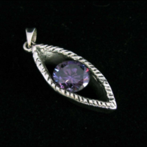 Ornate Sterling silver Pendant with a Beautiful round cut Sparkling Purple CZ hi - £31.63 GBP
