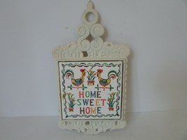 Vintage Metal Trivet With Ceramic Hot Plate God Bless Our Home Home Sweet Home - £5.50 GBP