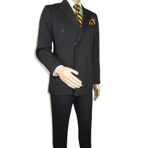 Men Suit BERLUSCONI Turkey Italian Wool 180's Double Breasted UGS94-08 Black image 2
