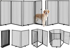 Metal Freestanding Dog Gates With Door, 32&#39;&#39;H 6 Panels Detachable Foldable Dog F - $135.99