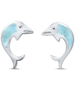 Sterling Silver Natural Larimar Dolphin Earrings - €21,44 EUR