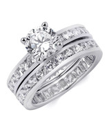2.5 Carat Round Cut Eternity Wedding Ring Set w/ Band Real Solid Silver ... - €52,98 EUR