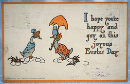 Antique  Postcard Easter Duck / Goose with Umbrella &amp; Eggs - 1912 1 cent Stamp - £3.98 GBP