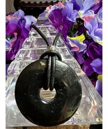 Large Shungite Mens Donut Pendant Necklace 50mm 3mm Leather Cord Mica In... - £35.59 GBP
