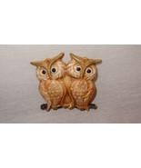 Vintage Pair Owls on Branch Pin Brooch Ceramic Beige Tan - £14.30 GBP