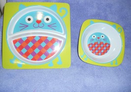 Hard plastic NEW Melamine 2 pc Set Divided plate and bowl Cat - $8.90