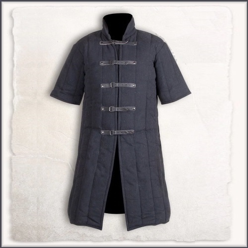 Medieval Black Turtleneck Short Sleeve Padded Canvas Gambeson Tunic Battle Coat