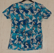 Excellent Womens Disney Olaf &quot;Warm Hugs&quot; Novelty Print Scrubs Top Size Xs - £18.34 GBP