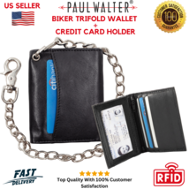 Mens Trifold Chain Wallet Motorcycle Trucker Biker Wallet with Card Hold... - $29.69