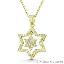 Double Star of David Jewish Magen CZ Crystal 925 Sterling Silver 14k GP Pendant - £12.74 GBP+