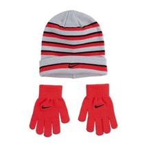 Nike Youth Girls Striped Beanie &amp; Gloves Neon Pink - £31.91 GBP
