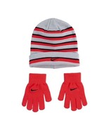 Nike Youth Girls Striped Beanie &amp; Gloves Neon Pink - £31.67 GBP