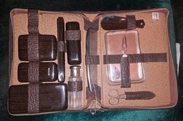 Vintage MEN&#39;S TOILETRIES  Set  Leather Case, Clean Shaving Kit Incomplete  - £36.76 GBP