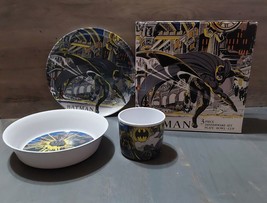 Batman 1991 DC Comics Vintage 3pc Melamine Dinnerware Set Cup Bowl Plate - $41.74