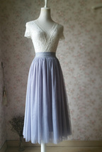 LIGHT GRAY Tulle Midi Skirt Women Custom Plus Size Tulle Skirts image 2