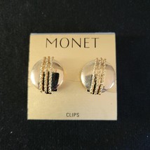 Vintage MONET Signed Gold Tone Clip Round Earrings - New On Card 3/4&quot; - £8.50 GBP