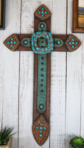 20&quot; H Rustic Western Cowboy Faux Leather Turquoise Rocks Belt Buckle Wal... - £31.46 GBP