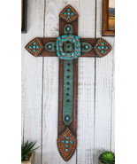20&quot; H Rustic Western Cowboy Faux Leather Turquoise Rocks Belt Buckle Wal... - $54.80 CAD