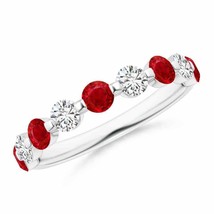 ANGARA Floating Ruby and Diamond Semi Eternity Wedding Band for Her in Gold - £1,325.71 GBP