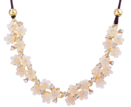 Mele White Designer Flower Rhinestone Resin Chain Choker Necklace w/ Black Cord - £11.00 GBP
