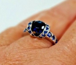 21 Stones Blue Sapphire 925 Sterling Silver Ring Size 7 - $23.28