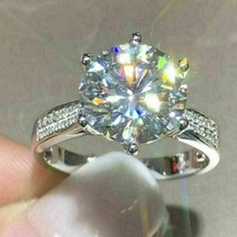 3 CT Round Real Moissanite Engagement Wedding Ring 14K White Gold Plated Silver - $173.39