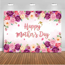 Mocsicka Mother&#39;S Day Backdrop 7X5Ft Pink and Purple Floral Happy Mother... - £15.62 GBP