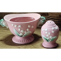 Vintage Lily Of The Valley Japan Pink Sugar Bowl &amp; Single Salt / Pepper ... - $13.46