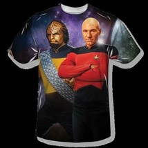 Star Trek TNG Picard &amp; Worf One Sided Sublimation Print T-Shirt 2X NEW UNWORN - £21.59 GBP