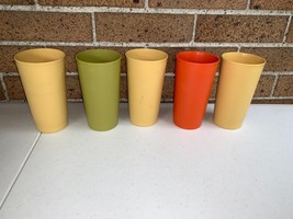 5 Vintage 12 Oz Tupperware Plastic Cups/Tumblers # 873 -19-22 Olive, Ora... - $12.00