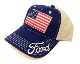 FORD LOGO EMBROIDERED USA AMERICAN FLAG HAT CAP ADJUSTABLE CURVED BILL P... - £14.27 GBP