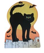 VTG 1981 Hallmark Halloween Cardboard Die Cut Out Black Cat on Fence Moo... - $1.42