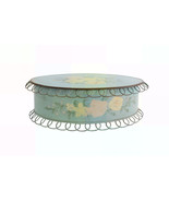 Vintage Large Blue Floral Vanity Tin with Scalloped Wire Edge &amp; Mirror I... - $34.95