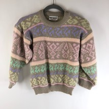 Knitwaves Vintage Sweater Pastel Geometric Brown Rainbow Fits Womens XS - £11.48 GBP