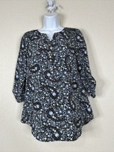 Croft &amp; Barrow Womens Size S Blue Paisley Floral Popover V-neck Top 3/4 ... - $7.93