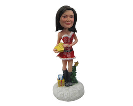 Custom Bobblehead Stylish Girl In Christmas Dress With Some Gifts - Holidays &amp; F - £78.31 GBP