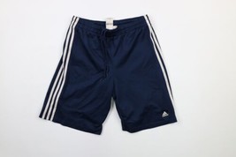 Vintage Adidas Mens Medium Distressed Spell Out Lined Running Soccer Shorts Blue - £27.74 GBP