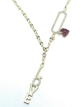 Adirfine 925 Sterling Silver Cz Love Lariat Mirror Necklace - £37.95 GBP