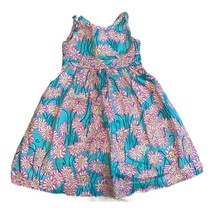 Lilly Pulitzer Aqua &amp; Pink Daisy Print A-Line Dress Girls Sz 6 - £37.59 GBP
